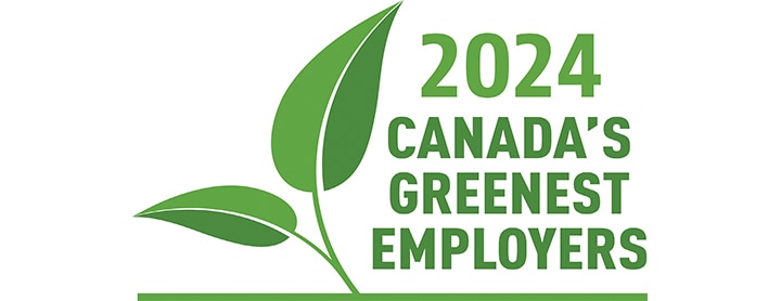 Green leaf on white background logo for Canada's Greenest Employers in 2024