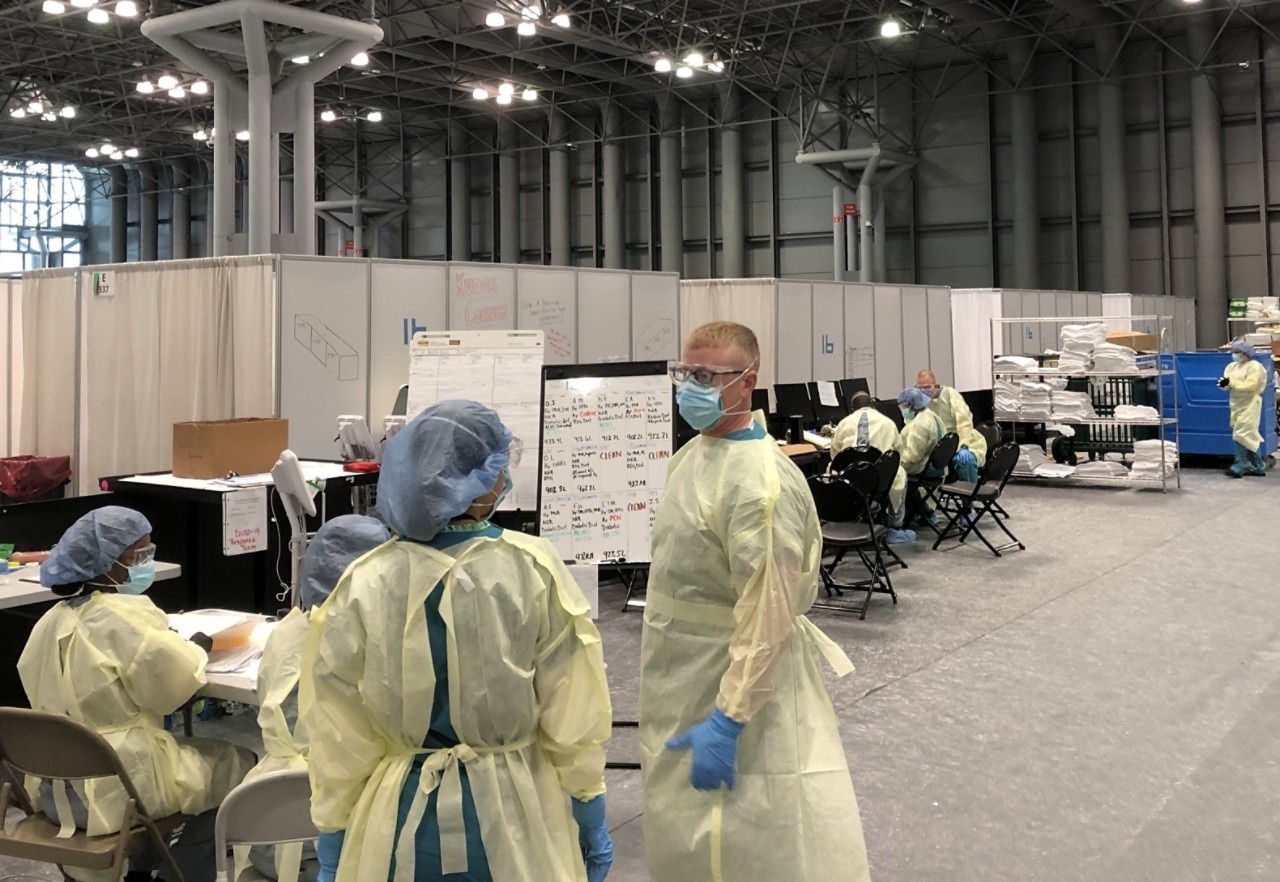 A photo of medical workers inside Javits Center