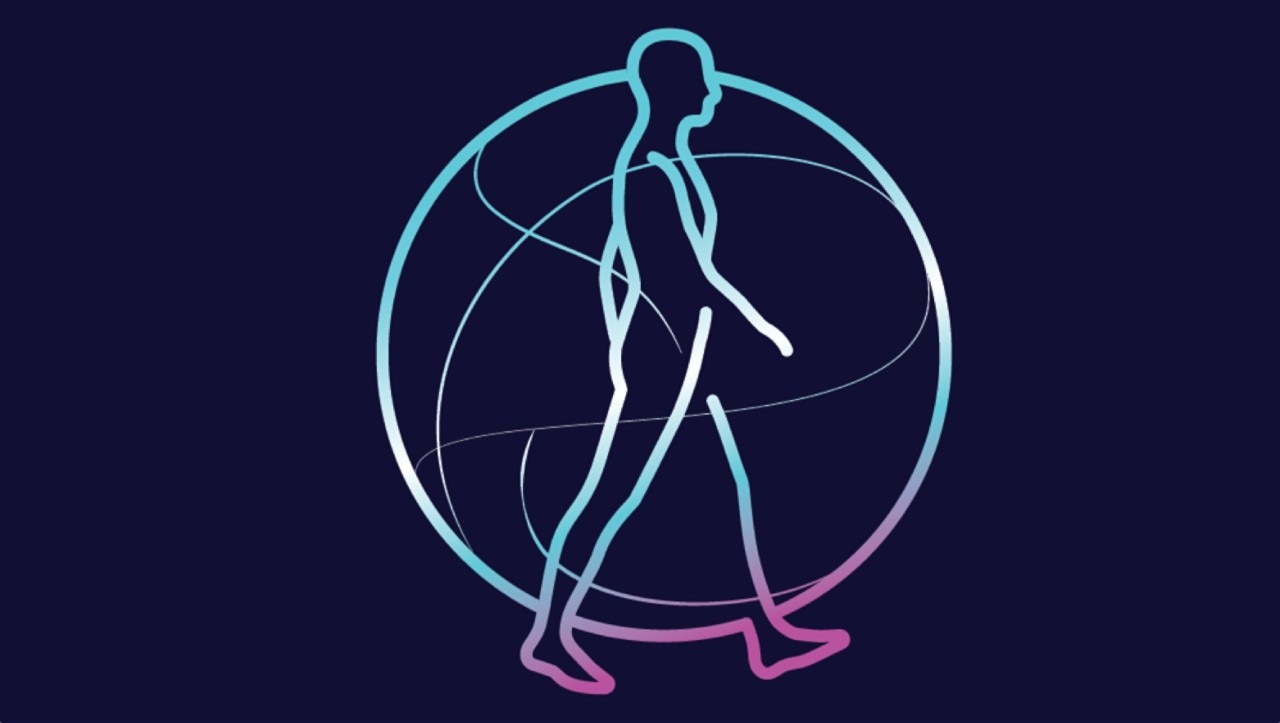 A graphic art image of male silhouette walking 