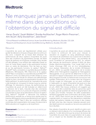 Met en avant l'etude Never Miss a Beat, portant sur la precision et la fiabilite de loxymetrie de pouls pour diverses populations de patients.