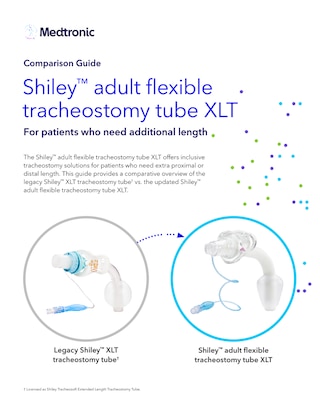 Highlights the features of the Shiley XLT tracheostomy tube, including extended length, softer flange, and TaperGuard cuff for enhanced patient care.