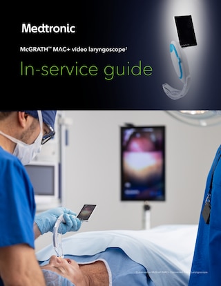 In service guide providing setup operation streaming recording cleaning and troubleshooting instructions for the McGRATH MAC+ video laryngoscope
