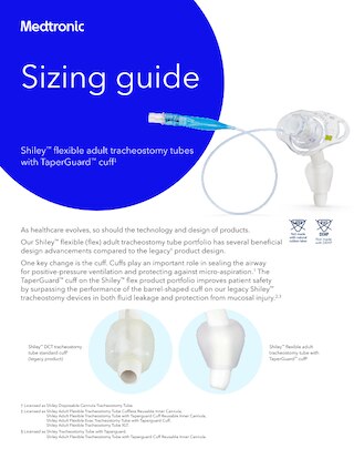 Sizing guide providing dimensional comparisons and clinical considerations for selecting Shiley flexible tracheostomy tubes