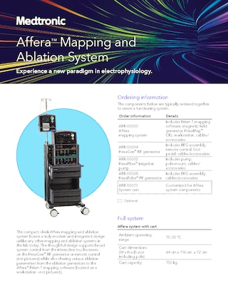 Technical specifications for the Affera mapping and ablation system and its integrated components.