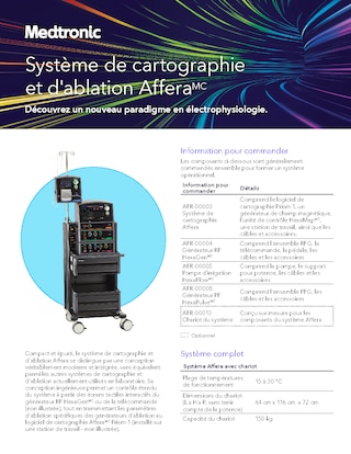 Specifications techniques du systeme de cartographie et d'ablation Affera et de ses composants integres.