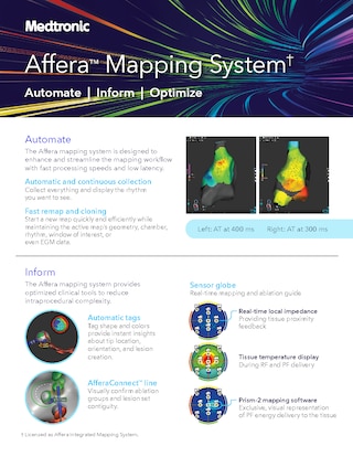 Brochure highlighting Affera mapping system features designed to automate, inform and optimize EP workflows.