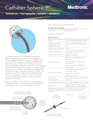 Specifications techniques du catheter Sphere-9 de cartographie et d'ablation avec cartographie Close-Unipolar et therapie a double energie.