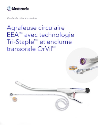 Guide de service pour l'agrafeuse circulaire EEA avec technologie Tri Staple et l'enclume circulaire transorale OrVil, incluant la configuration, l'utilisation et les instructions de manipulation.