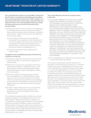 HeartWare™ HVAD™ Monitor Kit Limited Warranty Card