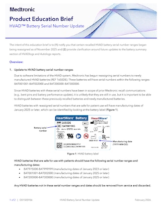 HVAD™ Battery Serial Number Update