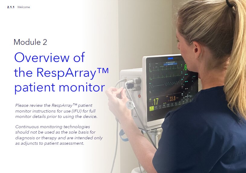 Video poster for module 2 of the RespArray™ video series: Overview of the RespArray™ patient monitor