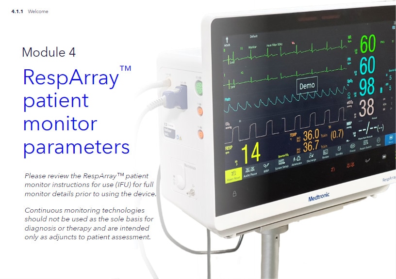 Video poster for module 4 of the RespArray™ video series: RespArray™ patient monitor parameters