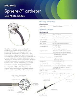 This is a document describing the specifications of the Sphere-9™ mapping and ablation catheter.