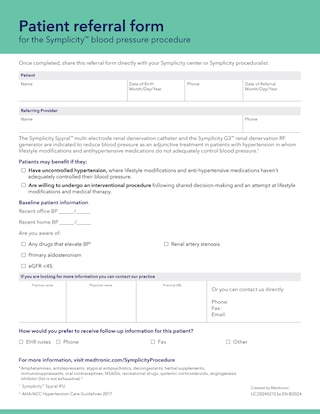 View the Symplicity™ blood pressure procedure patient referral form.