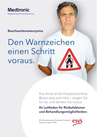 Leitfaden zum Ausdrucken für Patienten zu Risikofaktoren, Symptomen und Behandlungsmöglichkeiten (EVAR oder offene Operation) eines Bauchaortenaneurysmas (BAA).