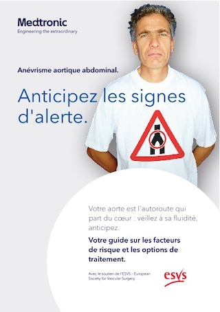 Guide imprimable destiné aux patients sur les facteurs de risque, les symptômes et les options de traitement (EVAR ou chirurgie ouverte) de l’anévrisme de l’aorte abdominale (AAA).