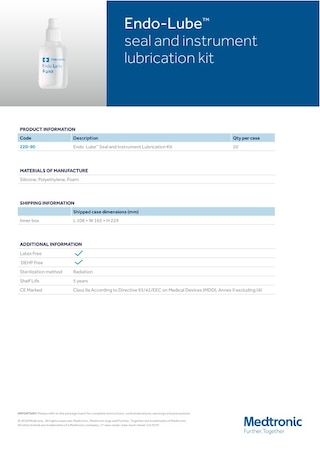 Endo-Lube™ seal and instrument lubrication kit tech sheet