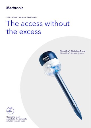Brochure cover for the VersaOne™ bladeless trocar, featuring product design and access-instrument details.