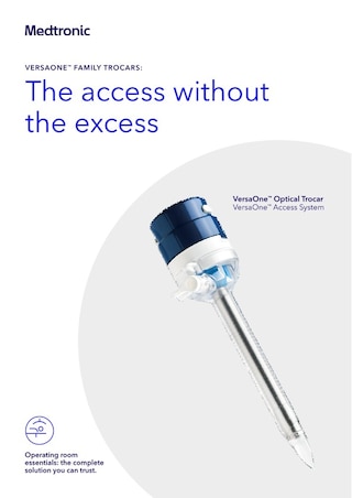 Brochure cover for the VersaOne™ optical trocar, highlighting product design and visualization-focused access features.