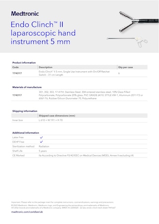 Endo Clinch™ II laparoscopic hand instrument 5 mm tech sheet