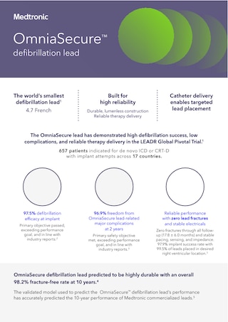 View this specifications sheet for the OmniaSecure™ defibrillation lead model 3930M.