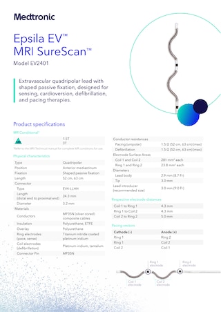 View the Epsila EV™ MRI SureScan™ defibrillator lead specifications sheet.