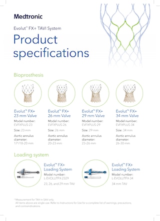 Evolut™ FX+ Product Specs, Evolut™ FX+ product specifications, Evolut™ FX+ TAVI system