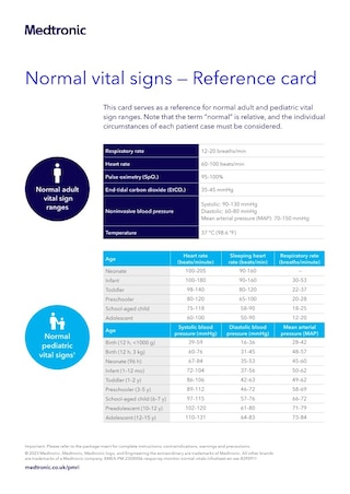 RespArray™ monitor normal vital signs information sheet