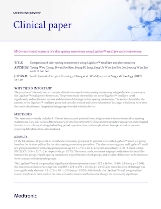 A study to compare clinical outcomes for skin-sparing mastectomy using either electrocautery or the LigaSure™ small jaw for hemostasis.