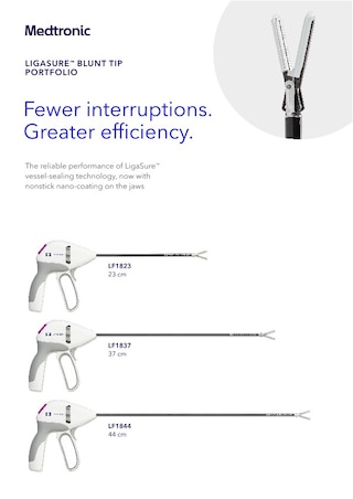 Cover of the LigaSure™ portfolio information sheet, showcasing product lineup and vessel sealing solutions.