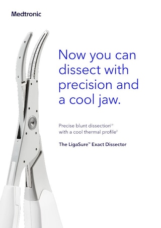 Cover of the LigaSure™ Exact LF2019 information sheet, featuring product imagery and key device information.