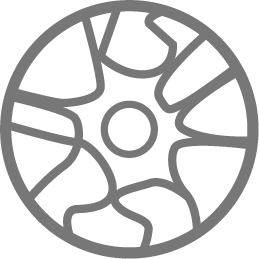 A round grey icon with lines inside like a cog. a circle centrally.