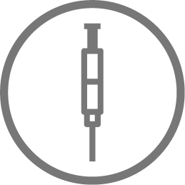 a Dark grey outlined circle with a grey outline of a needle inside. 