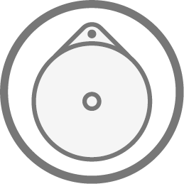 A dark grey outline of a circle with an outline inside of a device.