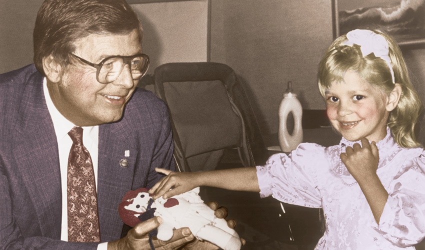 Earl with five-year-old pacemaker recipient in 1984
