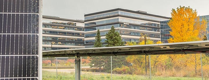 A solar array at a Medtronic campus 