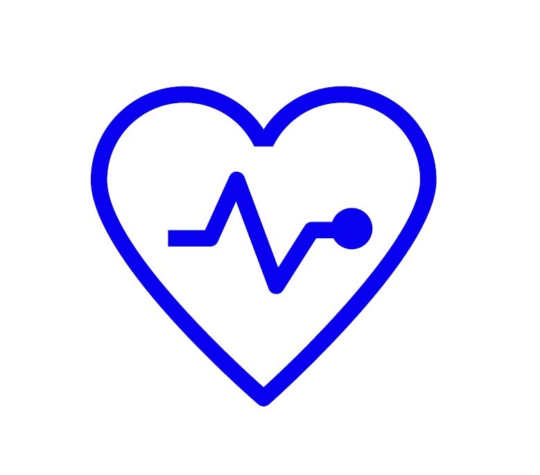Graphic image of a heart outline with a heartbeat line inside