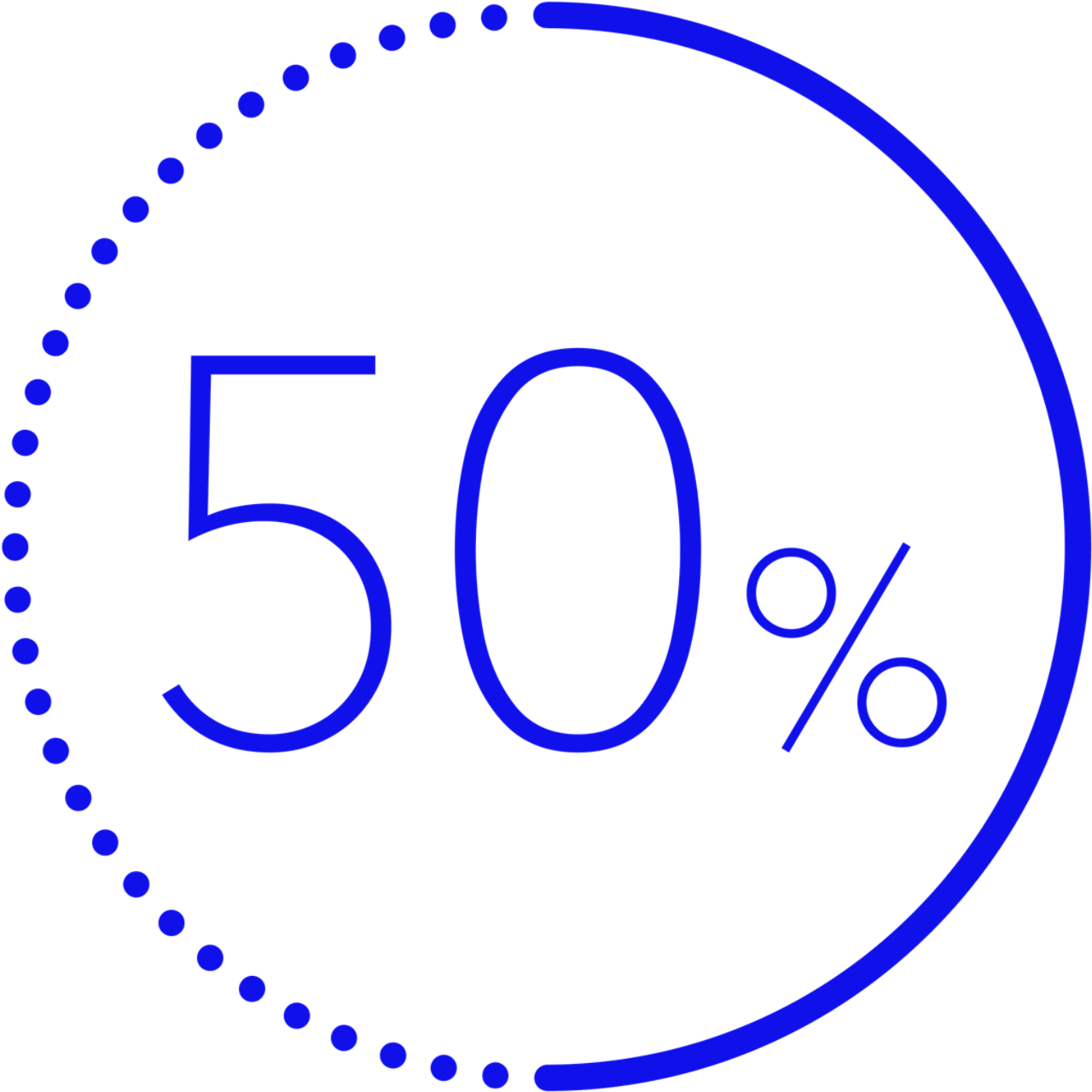 A graphic image of fifty percent in numeric form