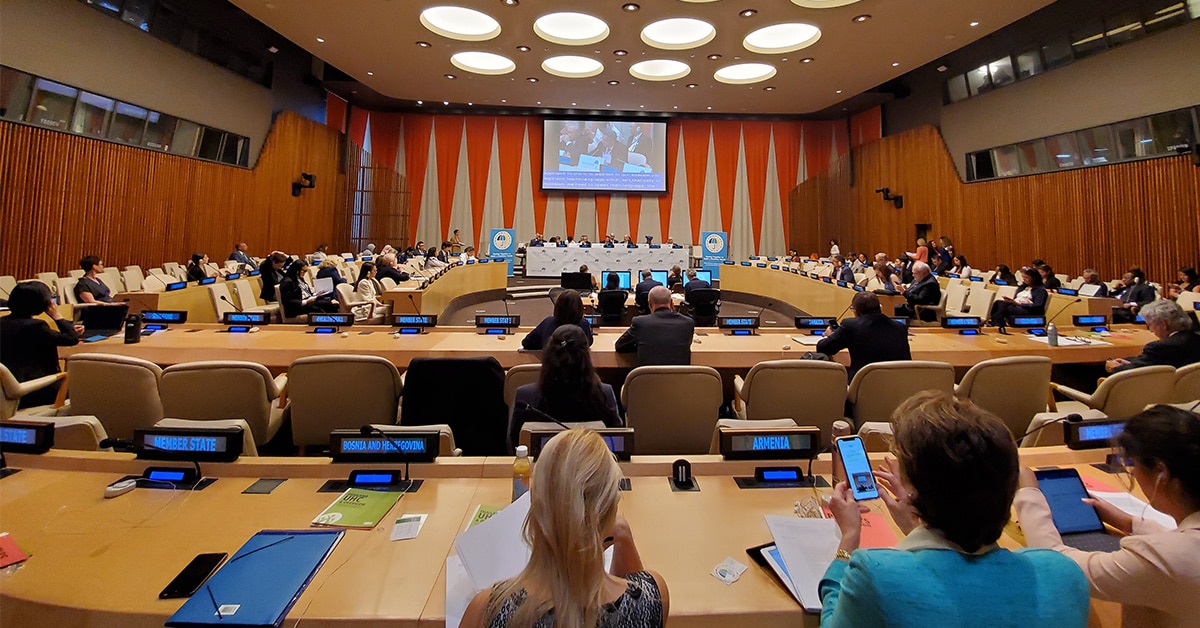 A picture of a meeting being held inside United Nations room